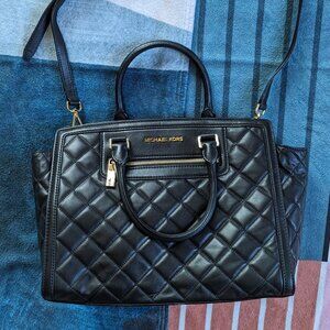 🆕 NWT | Michael Kors "Selma" Quilted Black Leather Satchel w/ Slip Cover